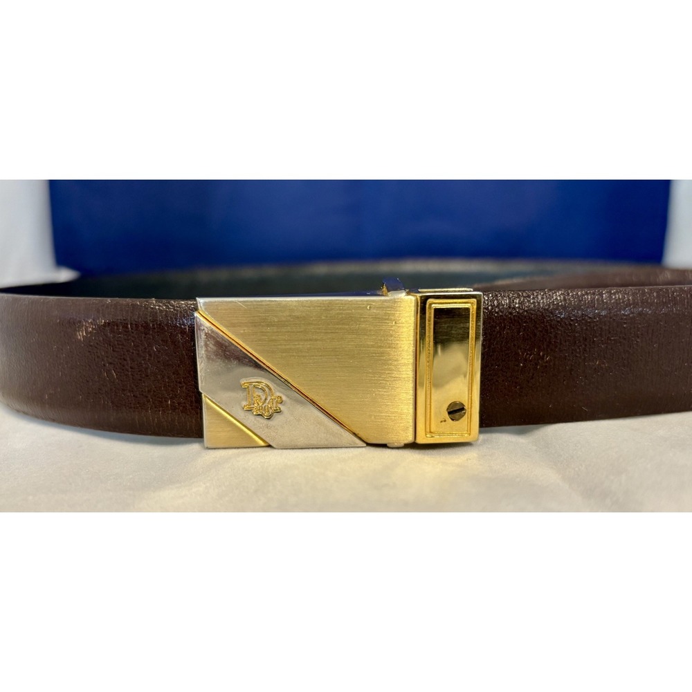 Vintage Christian Dior brown or black reversible belt & buckle 32 Inches XS